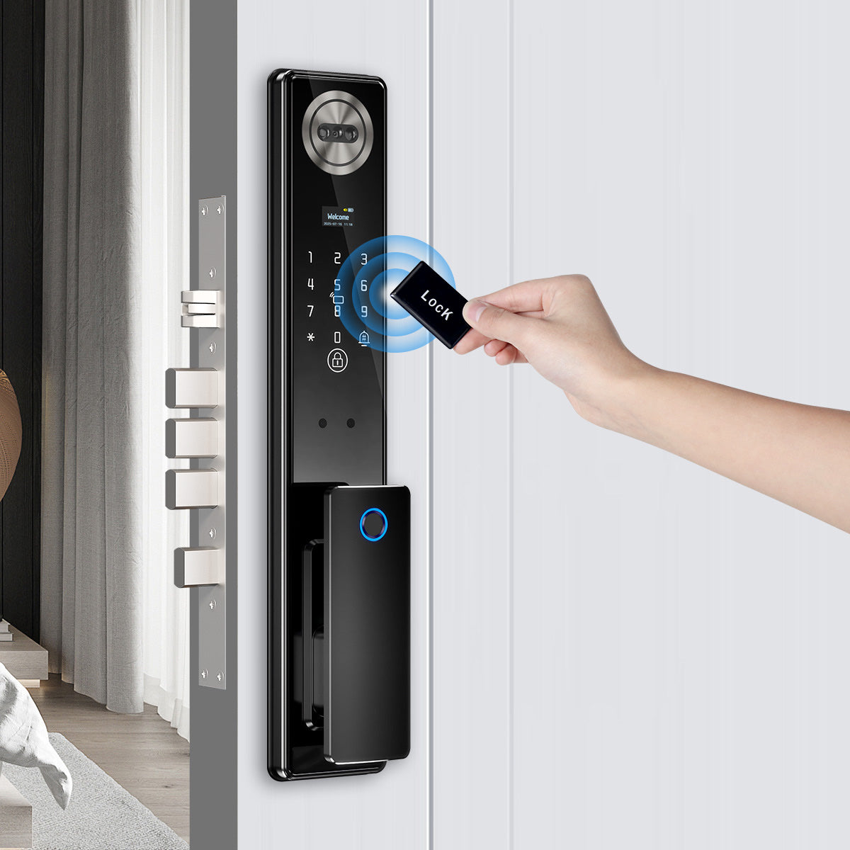 Cerradura inteligente con reconocimiento de palma H11 - instalada en puerta