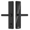 Cerradura inteligente Heavy Protec H1 en negro, vista frontal y trasera con teclado táctil y manija